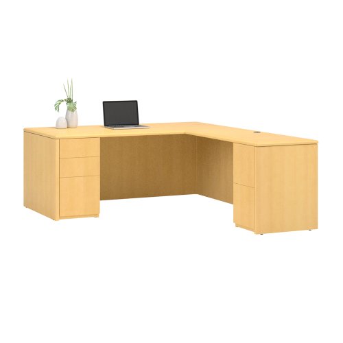 National Office Furniture Arrowood 87-1/2-Inch Long Wood Veneer Right L-Shaped Desk, Honey Maple