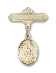 Gold Filled Baby Badge with St. Angela Merici Charm and Polished Badge Pin