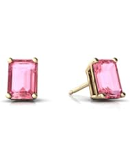 Created Pink Sapphire 14kt Yellow Gold Stud Earrings