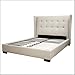 Queen Size Platform Bed Button Tufted Wing Headboard in Beige Fabric