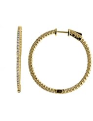 14K 1ct Yellow Gold Diamond Secure Lock Hoop Earrings