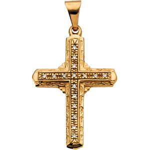 14K Yellow Gold Diamond Cross Pendant