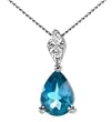 9ct White Gold Ladies 0.7ct Blue Topaz Peardrop/Diamond Set Pendant & Chain