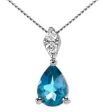9ct White Gold Ladies 0.7ct Blue Topaz Peardrop/Diamond Set Pendant & Chain