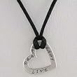 Heart Shaped LIVE, DREAM, LOVE Affirmation Band Pendant in Sterling Silver on Black Satin Cord, 15" - 17" in Length, #9867