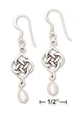 Sterling Silver Celtic Knot White FW Pearl Dangle Earrings