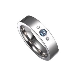 Blue Topaz and Diamond Three-Stone Titanium Ring