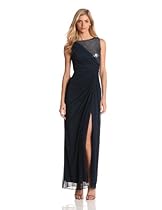 Hot Sale Adrianna Papell Women's Veiled Sequin Tulle Gown, Navy, 12
