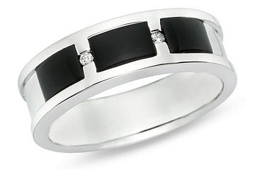 3 Carat Black Agate and Diamond 14K White Gold Men's Ring