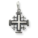 Solid Sterling Silver Antiqued Jerusalem Crusader Pendant