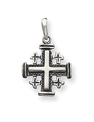 Solid Sterling Silver Antiqued Jerusalem Crusader Pendant