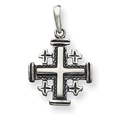 Solid Sterling Silver Antiqued Jerusalem Crusader Pendant