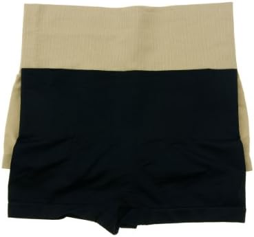 2 Pack Nylon/spandex Seamless Control Boy Short (S/M, Black/Nude)