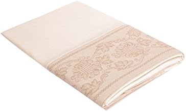 Vaitkute 110040 - Tovaglia modello Asveja con ampia bordatura a mo' di cornice in stile Jacquard e orlo a giorno realizzata in 100% lino lavabile a 40&deg; dimensioni 180 x 180 cm superficie 185 g/m2 colore bianco antico e naturale