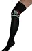 Womens Over the Knee Black Skull & Crossbones with Heart & Roses Novelty Socks