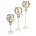 New Set Of Three Matching Silver And Gold Glass Candleholders With A Round Shape In Graduating Sizes
