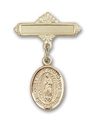 Gold Filled Baby Badge with Our Lady of Guadalupe Charm and Polished Badge Pin