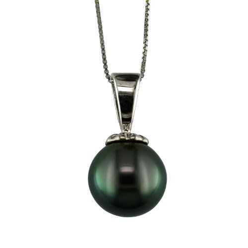 10-11mm Tahitian Black Pearl Pendant with 14K White Gold in Gift Box