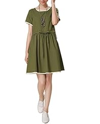 Above the Knee Short Sleeves Cotton/Linen Elasticized   Waistline  Summer  Dress With Ruffles
