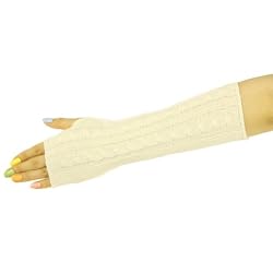 Cable Knit Arm Warmer Fingerless Long Gloves Ivory