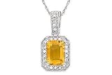 1 Carat Citrine and 1/10 Carat Diamond Pendant 14k White Gold