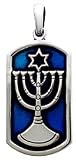 Jewish Temple Menorah Silver Tone Pewter Pendant Necklace