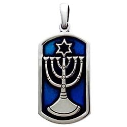 Jewish Temple Menorah Silver Tone Pewter Pendant Necklace