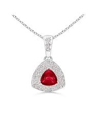 Halo Round Diamond and Trillion Ruby Pendant Necklace - 0.25 ct TGW