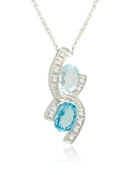 Sterling Silver Fashion Blue-Topaz Diamond Pendant Necklace (0.06 cttw, I-J Color, I2-I3 Clarity), 18"