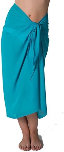 Long Turquoise Swimsuit Sarong Cover up with Built in Ties One Size