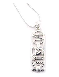 Sterling Silver 925 Egyptian Cartouche I Love You Message Pendant Necklace Hieroglyphics Authentic Reproduction Museum Jewelry, Comes Boxed With History Card, 18"