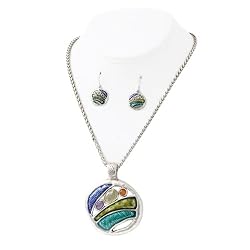 Blue Silver Hand Painted Casting Necklace Earrings Set Fashion Jewelry