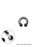 6 Gauge Black Anodized Titanium Horseshoe Ring with Cz Gems