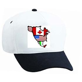White Cap with "north america", flags, map, mexico, "united states of america", canada, countries
