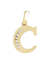 14k Yellow Gold, Initial Capital Letter C Pendant Charm with Brilliant Lab Created Gems