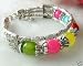 Fashion Jewelry ~ Imitation Jade, Coral, Turquoise Beads Silvertone Bracelet
