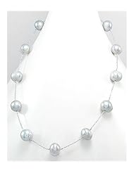 Grey (Dyed) Japanese silk cord Fresh Water Pearl Necklace In Zinc