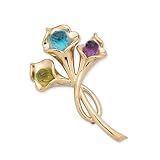 14k Triple Flower Pin With Peridot, Blue Topaz And Amethyst Buds