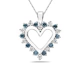 1.00 Carat Blue And White Diamond Heart Pendant in 14K White Gold