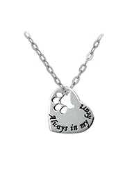 Sterling Silver "Always in my heart" Paw Print Heart Pendant Necklace 18, Pet jewelry for pet lover