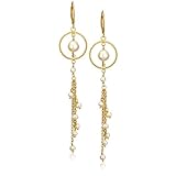 14k Yellow Gold Plated Sterling Silver White Freshwater Cultured Pearl Dangle Earrings