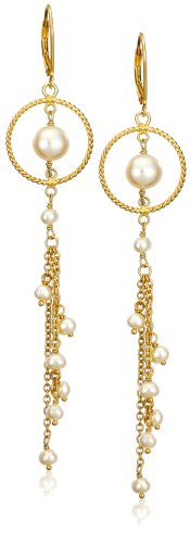 14k Gold Overlay Sterling Silver White Freshwater Cultured Pearl Dangle Earrings