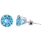 12MM Round Blue Zircon Cubic Zirconia .925 Sterling Silver Post Friction Back Stud Earrings