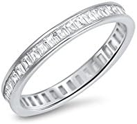 Inspire Signature Sterling Silver Eternity Band Ring with Baguette Clear Cz, Band Width of 3MM