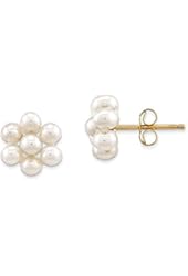 14k Small Egg White Freshwater Cultured Pearl Flower Earrings,