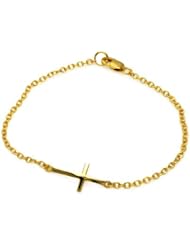 14K Yellow Gold High Polish Sideways Cross Rolo Link Bracelet - 8" inches
