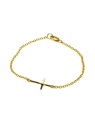 14K Yellow Gold High Polish Sideways Cross Rolo Link Bracelet - 7" inches