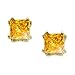 Modern Twin-Prong Princess Cut 14K Yellow Gold Stud Earrings with Orange-Yellow Diamond