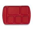 Food Service Rectangular Compartment Lunch Tray, 6 Compartment, Left-Handed, Red