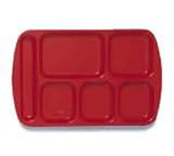 Food Service Rectangular Compartment Lunch Tray, 6 Compartment, Left-handed, Red, Durable Melamine Material, One Dozen (12) Trays Per Case
